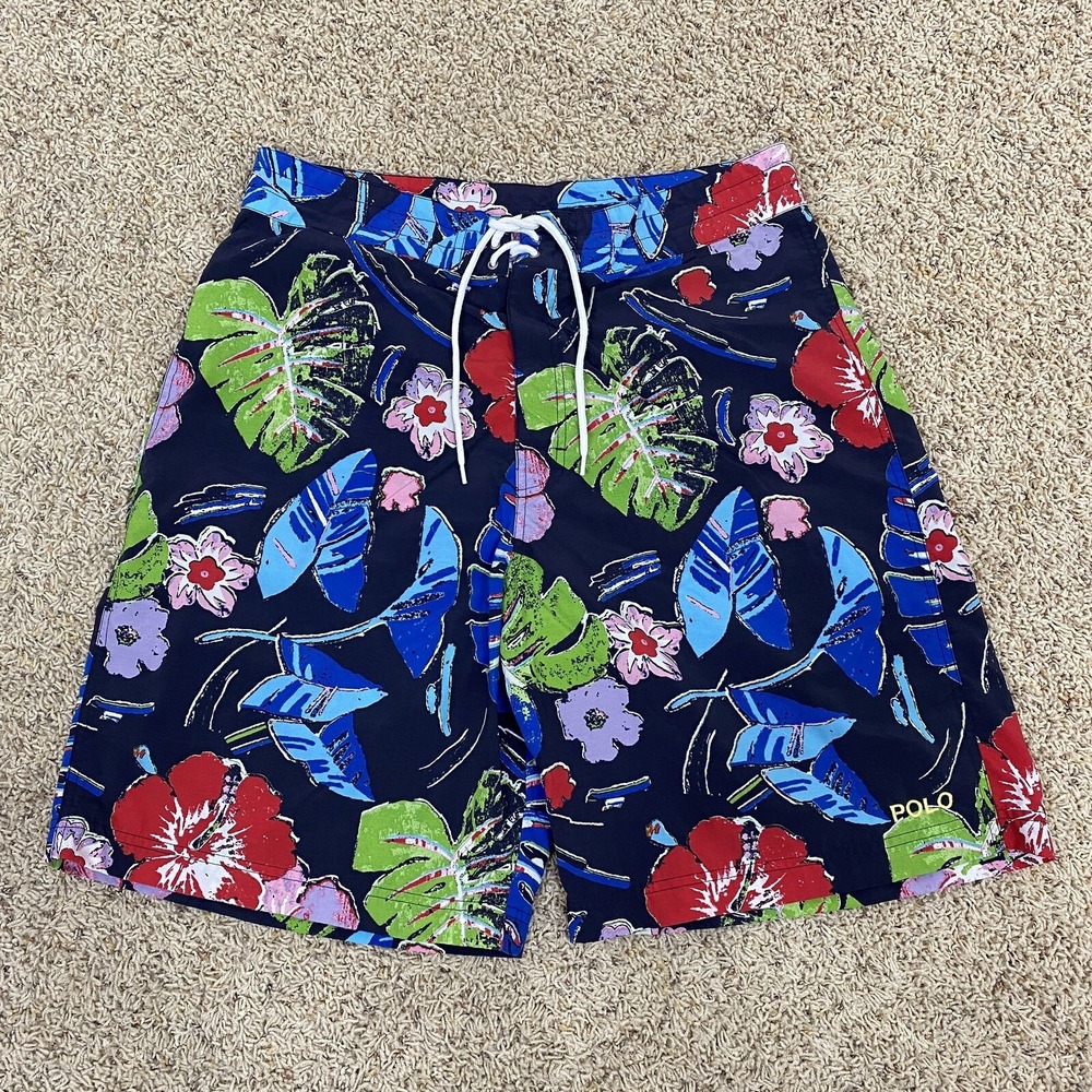 Polo Sport Ralph Lauren Board Shorts 34 Blue Floral Hawaiian Swim‎ Trunks Pocket